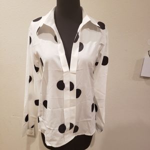 Womens Blouse Shirt White Polka Dot